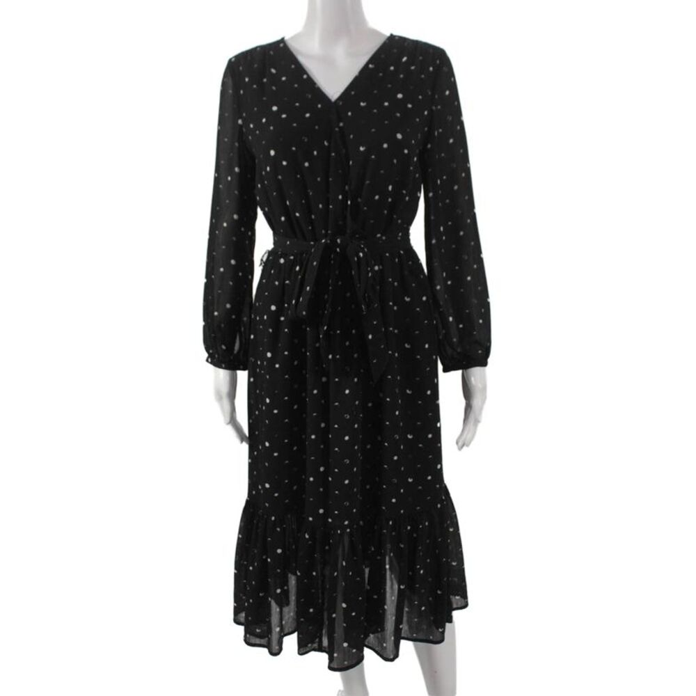 Point Sur Womens Fit & Flare V Neck Long Sleeve Black Dress Zip Size 4